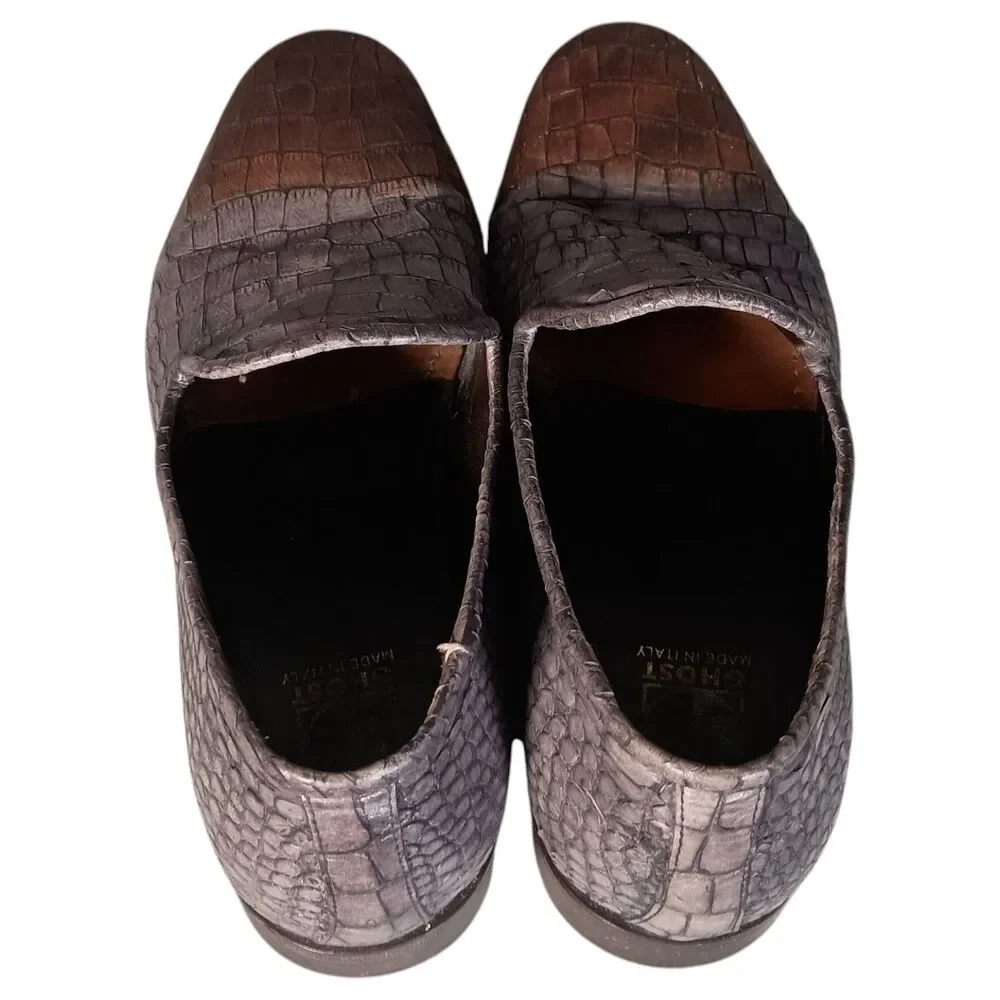 Jo Ghost Mens Shoe Slip on Loafer Grey Brown Croc 45/US 12 Leather Made In Italy